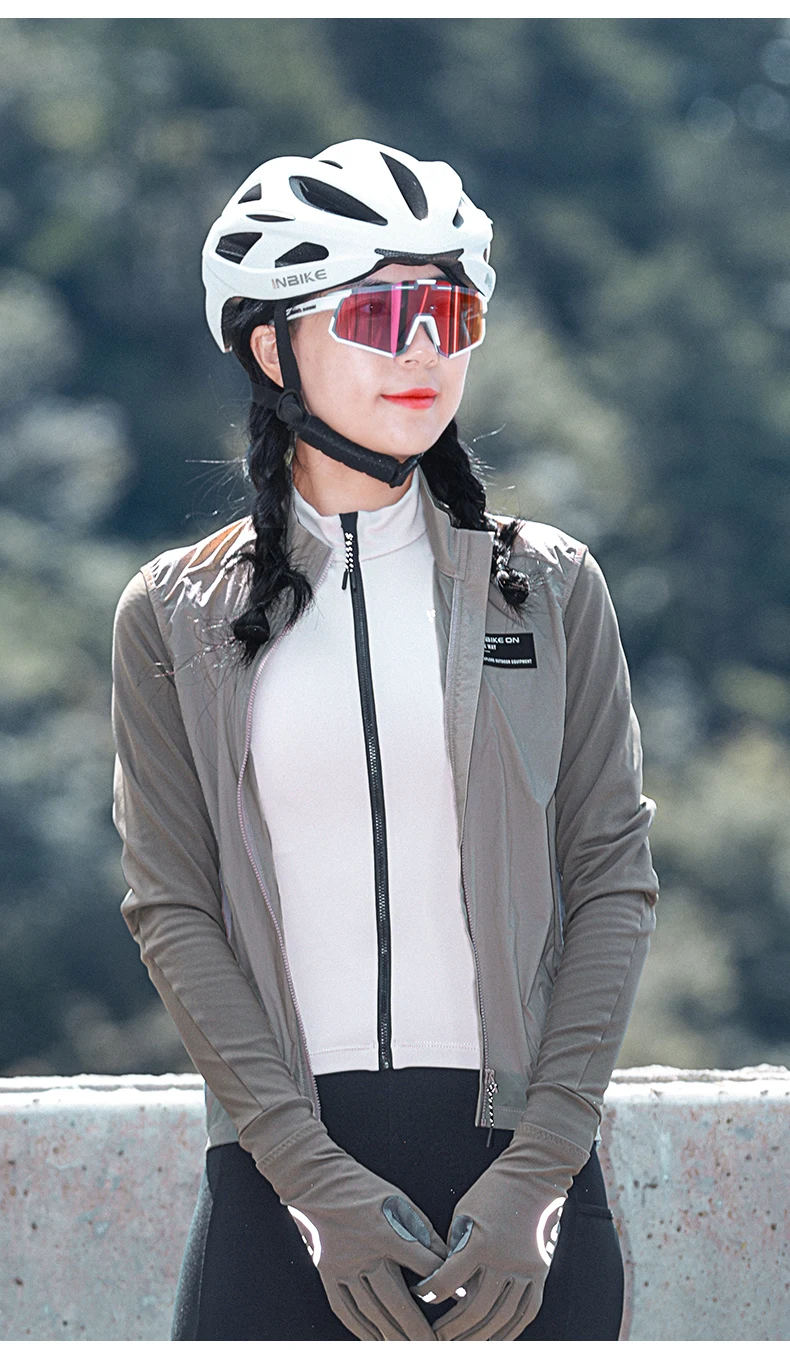INBIKE Women's Cycling Vest Sleeveless Running Rain Jacket Lightweight MTB Biking Clothing Windbreakers Reflective With Pockets