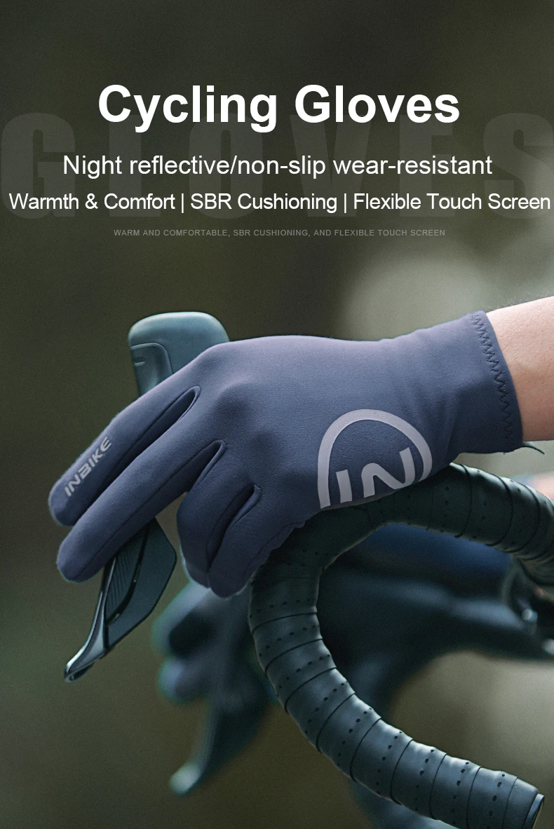 INBIKE 2024 Cycling Gloves Gel Padded for Men Autumn Winter Fleece Road Bike Gloves MTB Full Finger Touchscreen Bike Accessories