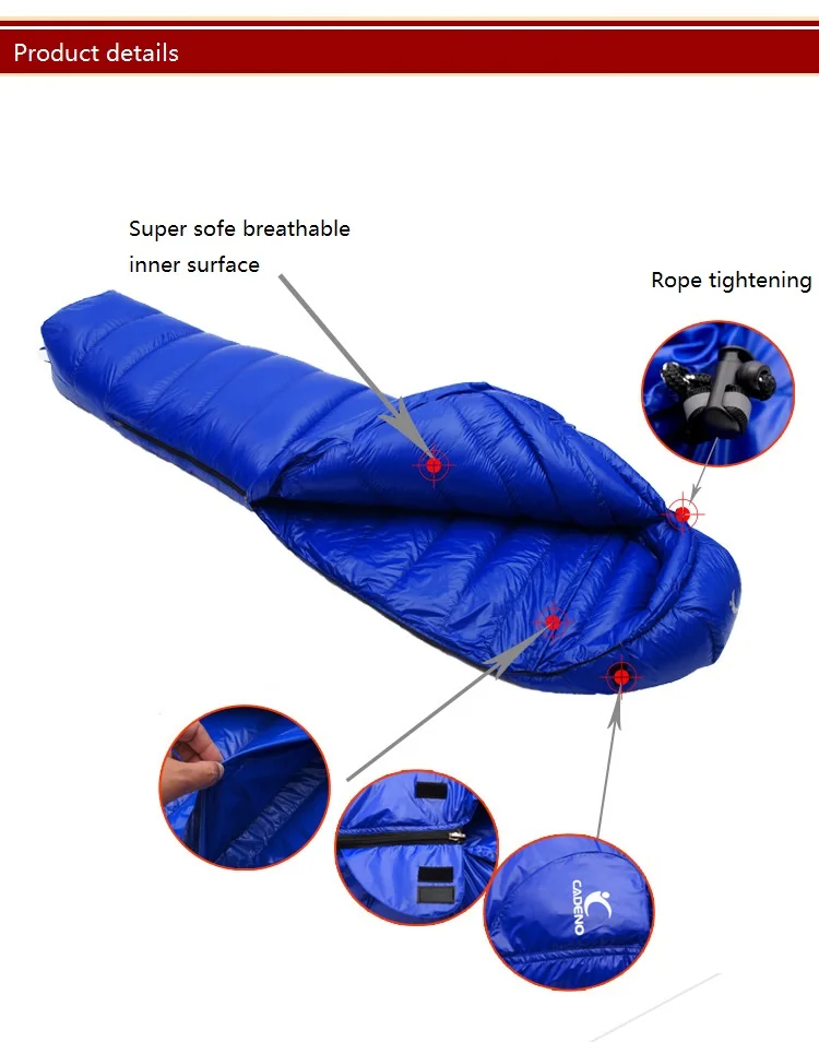 CADENO Newset Winter Autumn Mummies Ultra Light Down Sleeping Bag Outdoor Travel Camping Nylon White Duck 400g 1200g