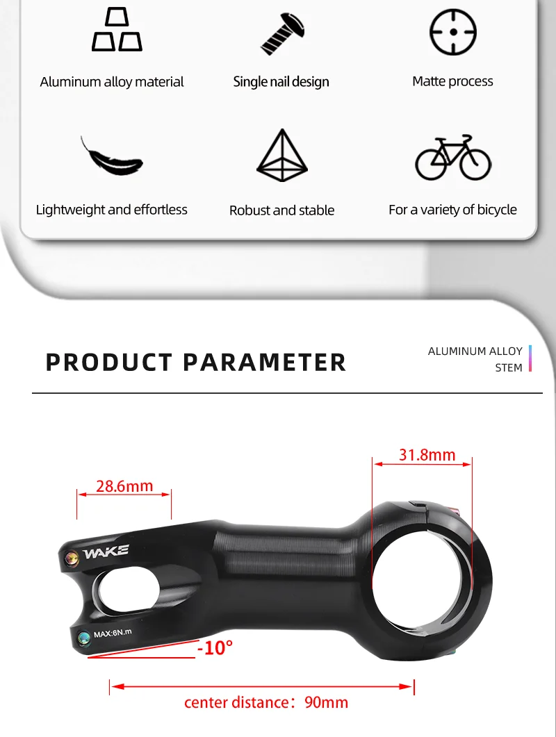 Wake Road Bike Stem 10 Degree CNC Aluminium Alloy 31.8mm for Road Bicycle Accessories Cycling