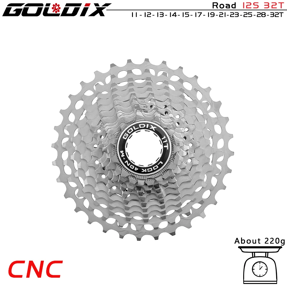 GOLDIX Ultralight Road Cassette 11S/12Speed Bicycle Freewheel 28T/32T/34T36T CNC Hollow Out Flywheel HyperGlide System