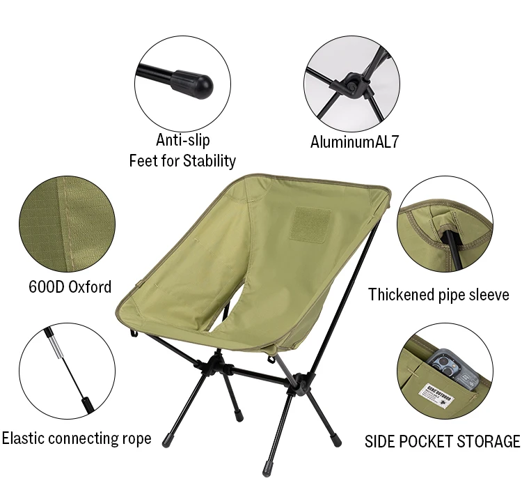 GERC Outdoor Camping Lightweight Cycling Folding Chair Adult Child Seat Portable Storage Moon Tactical Chair