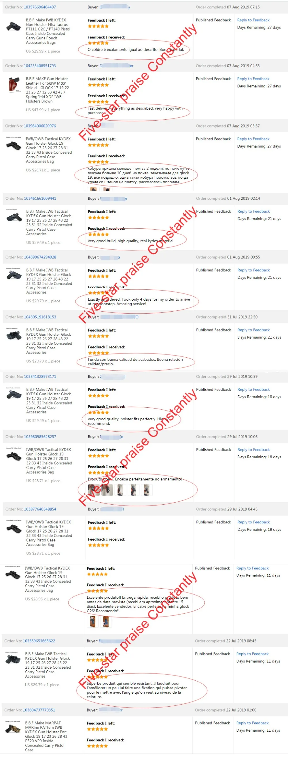Gun Holsters IWB 9mm Leather Pistol Holsters Fit: Glock 19 17 26 Taurus G2C G3C G3 - Sig Sauer S&W M&P Shield 9mm Right