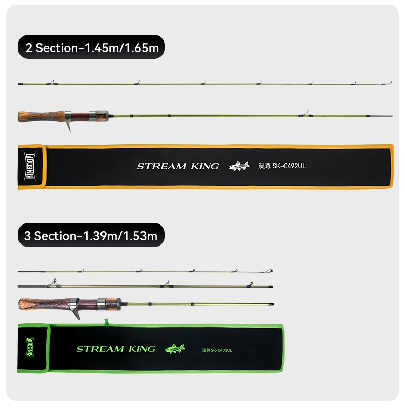 Kingdom STREAM KING Ultralight Travel Rod 1.45m 1.65m 1.39m 1.53m 1.82m MF Action UL L Power Spinning Casting Fishing Rods