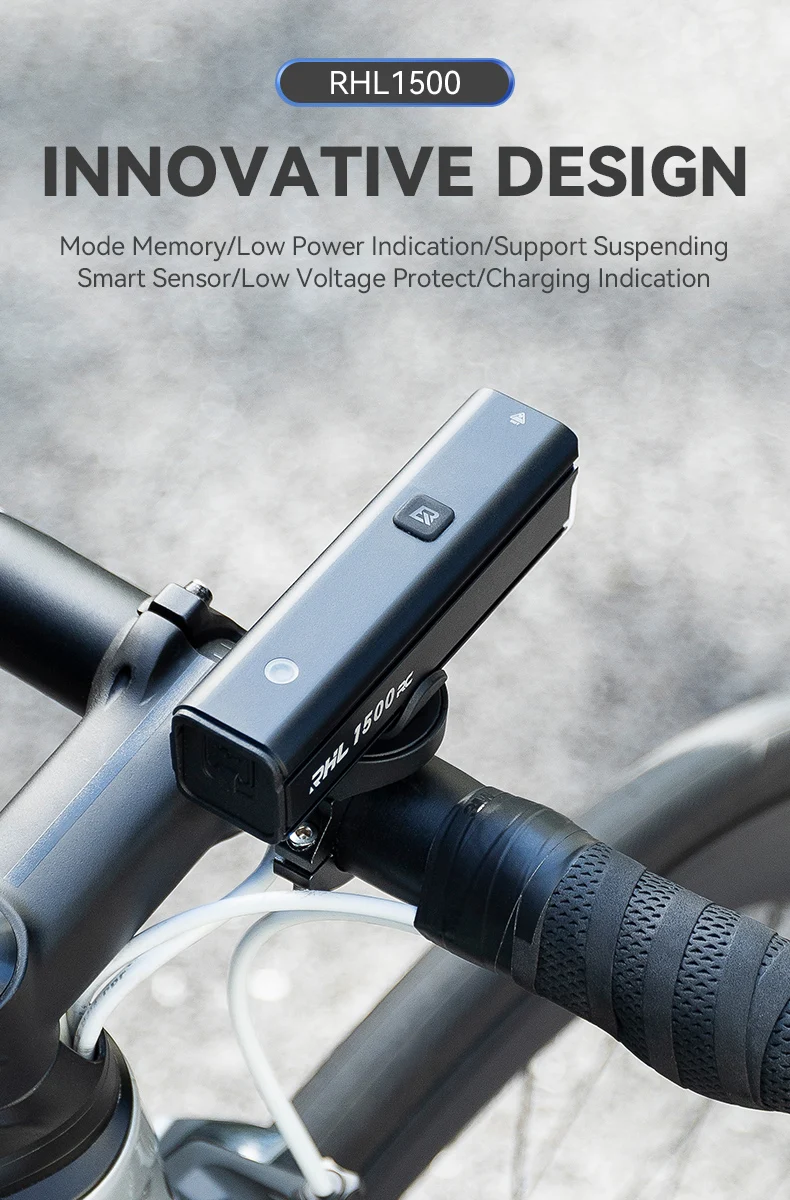 ROCKBROS Bike Light 1500LM 5000mAh Bicycle Lights IPX6 Aluminum Type-C Rechargeable Smart Brightness Sense Adjust Cycling Lamp