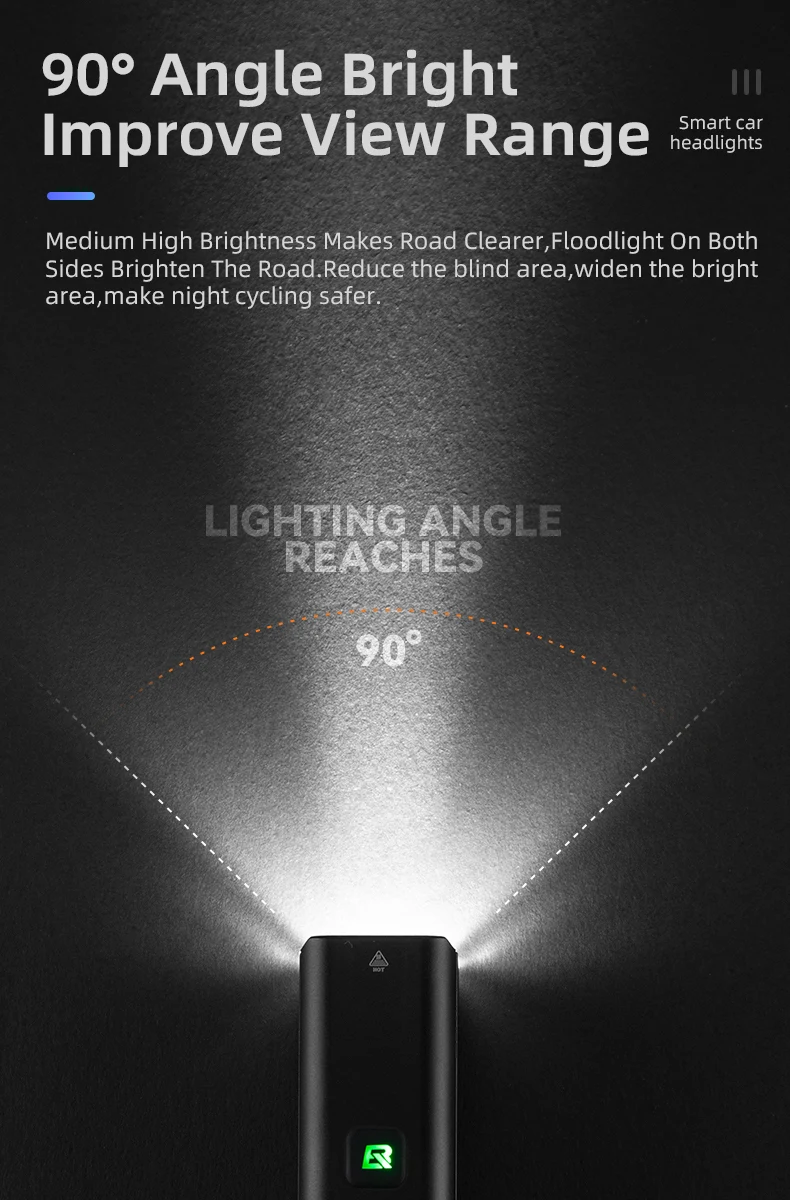 ROCKBROS Bike Light 1500LM 5000mAh Bicycle Lights IPX6 Aluminum Type-C Rechargeable Smart Brightness Sense Adjust Cycling Lamp