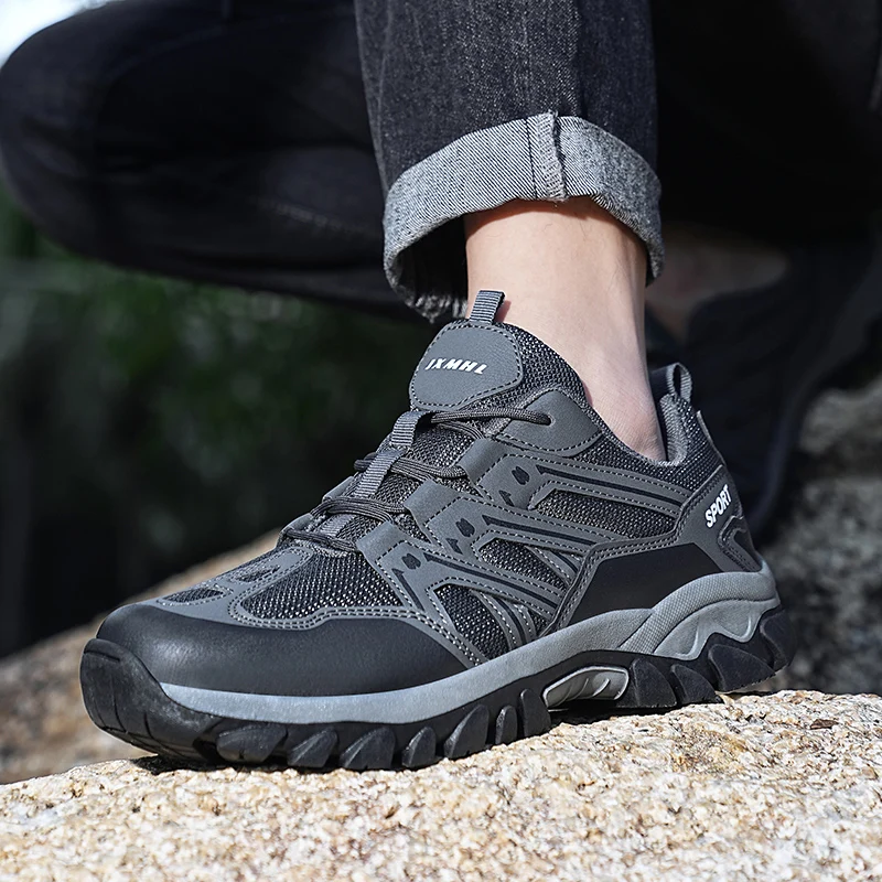 HIKEUP Men‘s Outdoor Hiking Shoes Spring New Breathable Comfortable Anti-collision Toe Cap Style Couple's Mountaineering Shoes