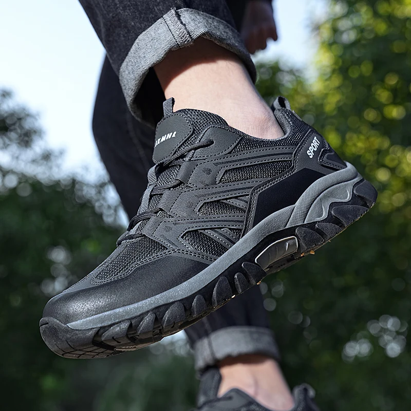HIKEUP Men‘s Outdoor Hiking Shoes Spring New Breathable Comfortable Anti-collision Toe Cap Style Couple's Mountaineering Shoes