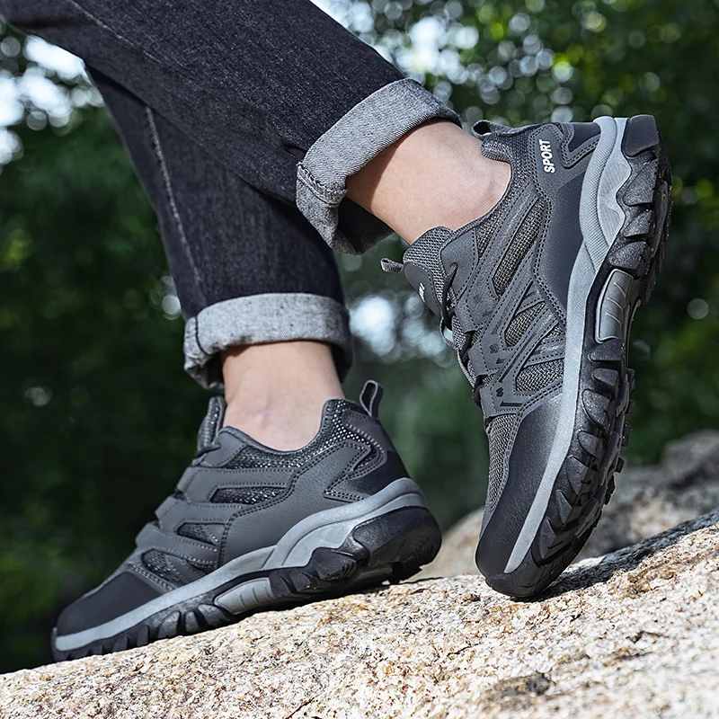 HIKEUP Men‘s Outdoor Hiking Shoes Spring New Breathable Comfortable Anti-collision Toe Cap Style Couple's Mountaineering Shoes