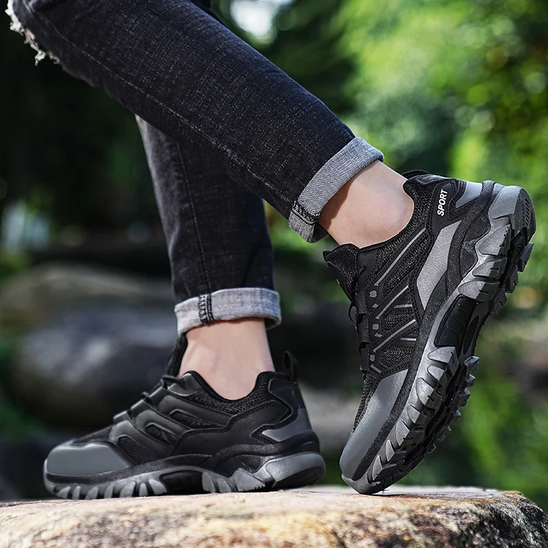 HIKEUP Men‘s Outdoor Hiking Shoes Spring New Breathable Comfortable Anti-collision Toe Cap Style Couple's Mountaineering Shoes