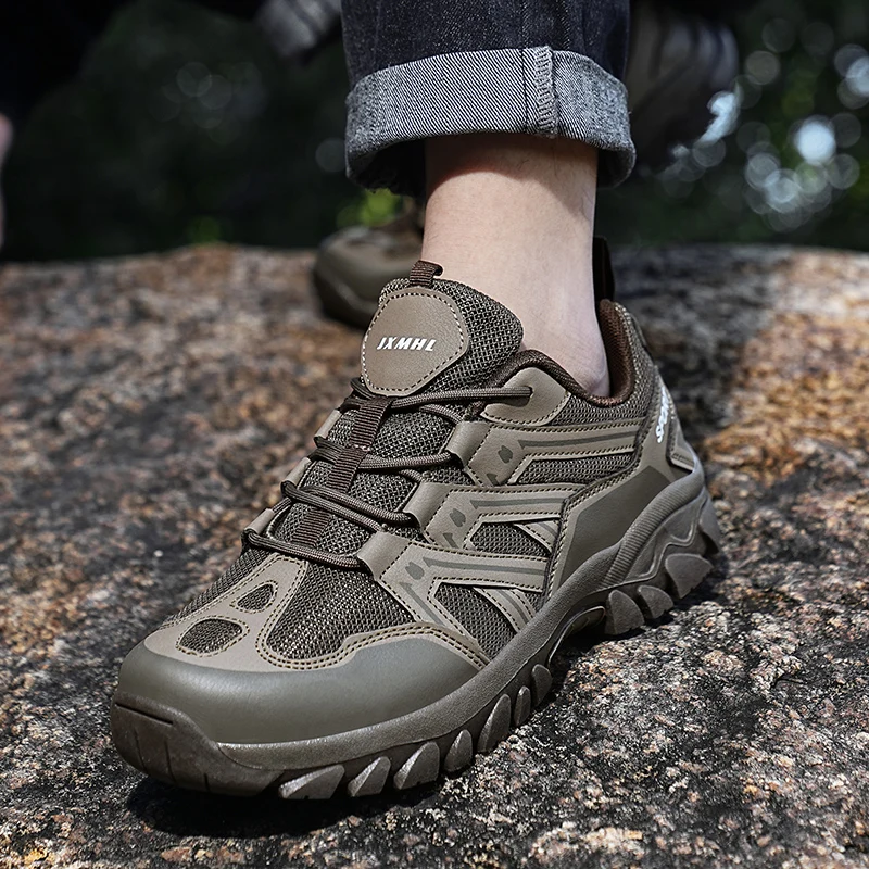 HIKEUP Men‘s Outdoor Hiking Shoes Spring New Breathable Comfortable Anti-collision Toe Cap Style Couple's Mountaineering Shoes