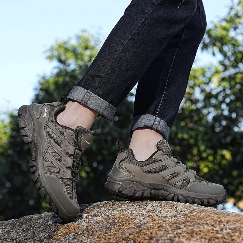 HIKEUP Men‘s Outdoor Hiking Shoes Spring New Breathable Comfortable Anti-collision Toe Cap Style Couple's Mountaineering Shoes