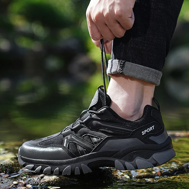 HIKEUP Men‘s Outdoor Hiking Shoes Spring New Breathable Comfortable Anti-collision Toe Cap Style Couple's Mountaineering Shoes