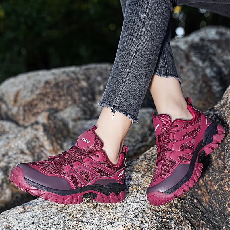 HIKEUP Men‘s Outdoor Hiking Shoes Spring New Breathable Comfortable Anti-collision Toe Cap Style Couple's Mountaineering Shoes