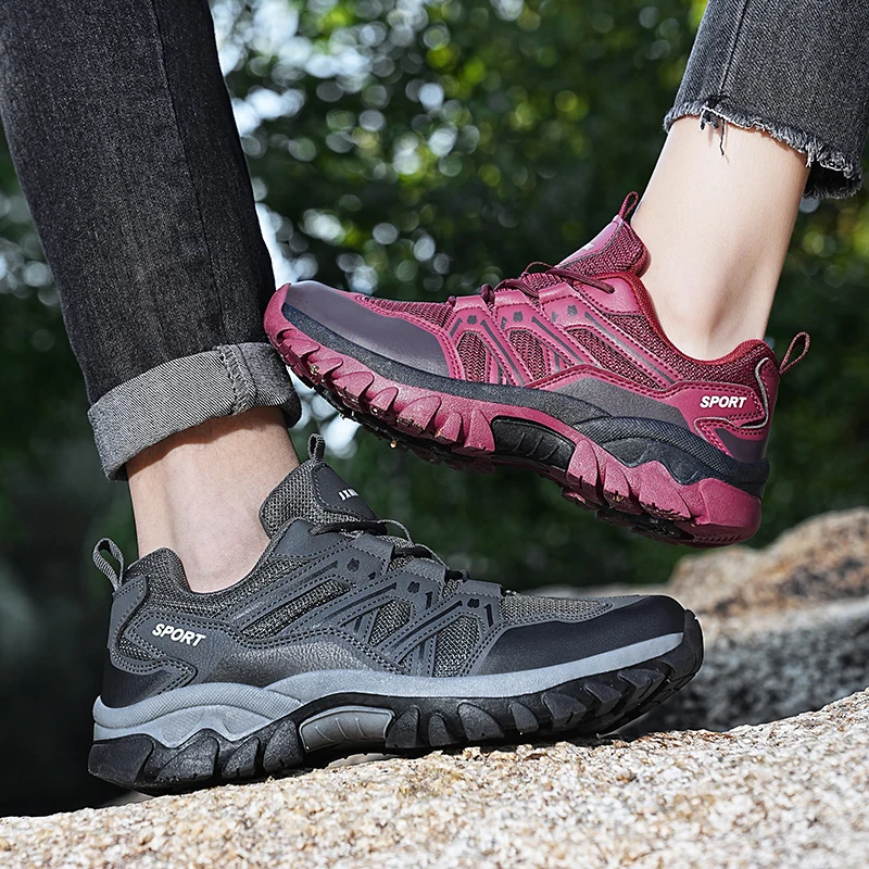 HIKEUP Men‘s Outdoor Hiking Shoes Spring New Breathable Comfortable Anti-collision Toe Cap Style Couple's Mountaineering Shoes