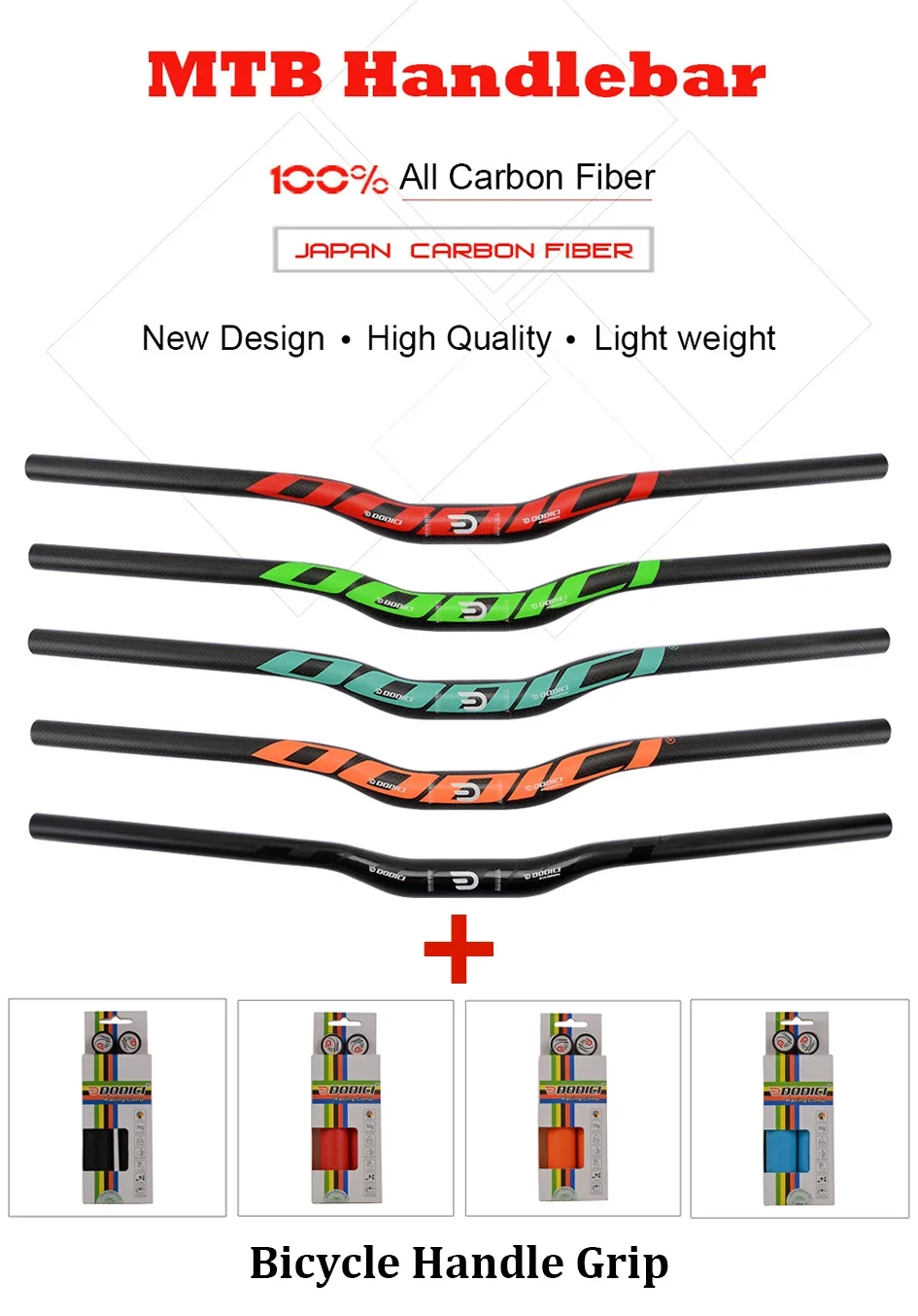 MTB Bicycle Carbon Handlebar,With Pair of Grip,Ultralight Bike Handle Accessories,Mountain Road Cycling,Bicycl Steering Wheel