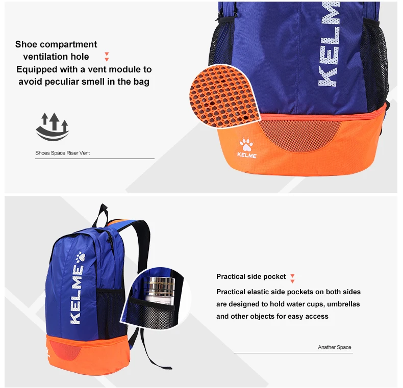 KELME Adult Sports Bag Children's Football Training Equipment Backpack Shoes Pocket Casual Backpack High Capacity 9891020