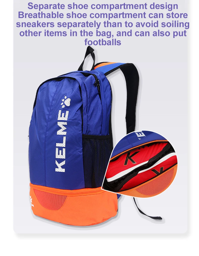 KELME Adult Sports Bag Children's Football Training Equipment Backpack Shoes Pocket Casual Backpack High Capacity 9891020