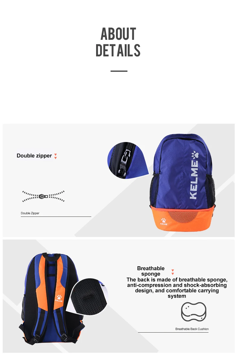 KELME Adult Sports Bag Children's Football Training Equipment Backpack Shoes Pocket Casual Backpack High Capacity 9891020