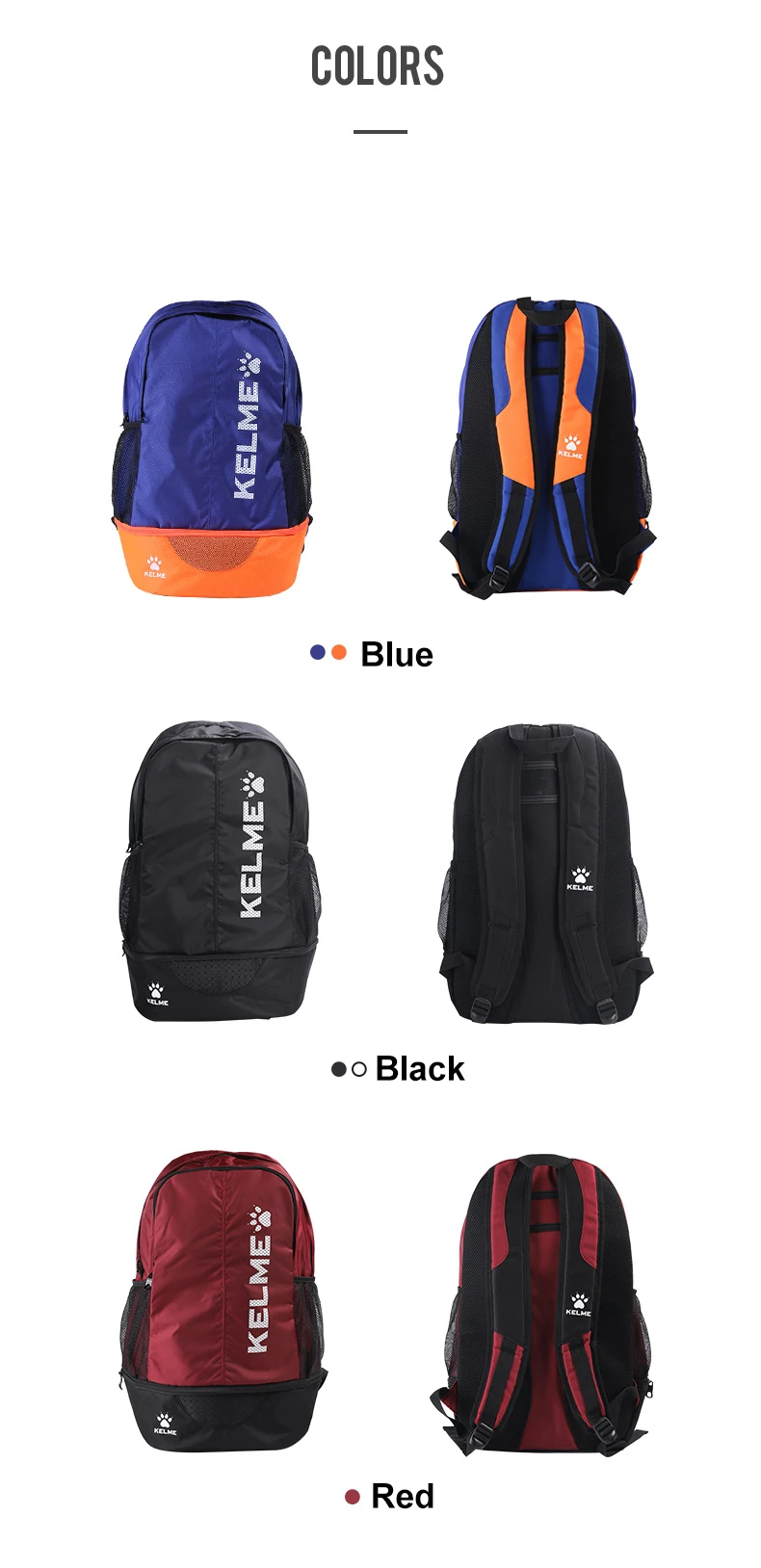 KELME Adult Sports Bag Children's Football Training Equipment Backpack Shoes Pocket Casual Backpack High Capacity 9891020