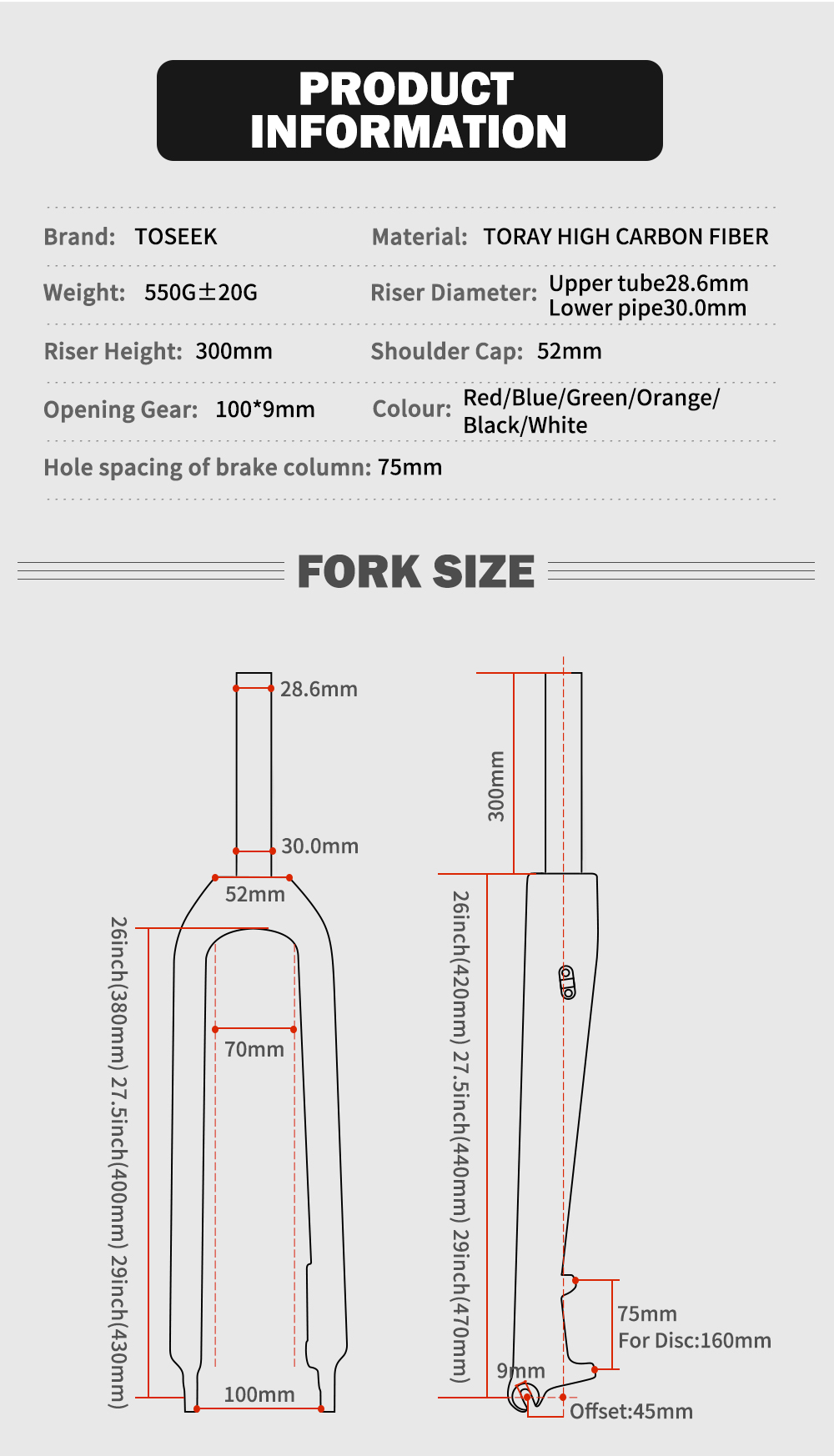 TOSEEK TFK-SL Carbon Fork 26ER/27.5ER/29ER Straight Tube Mtb Bicycle Front Fork Garfo Carbono 700c Mtb Fork 29