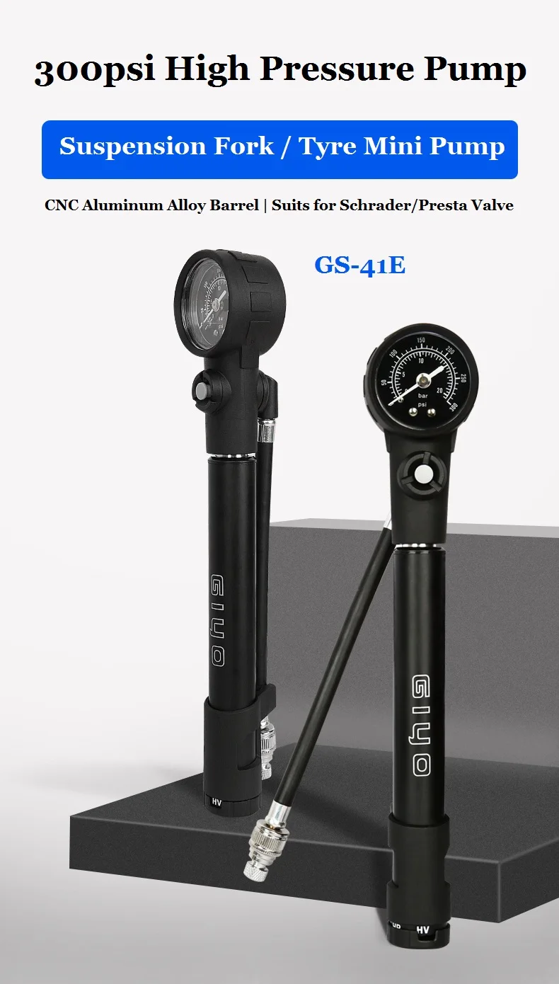 Giyo 300psi MTB Suspension Air Pump Bicycle Shock Fork Pump Bike Motor Schrader Presta Tyre Inflator Mini Gauge Tire Pumping