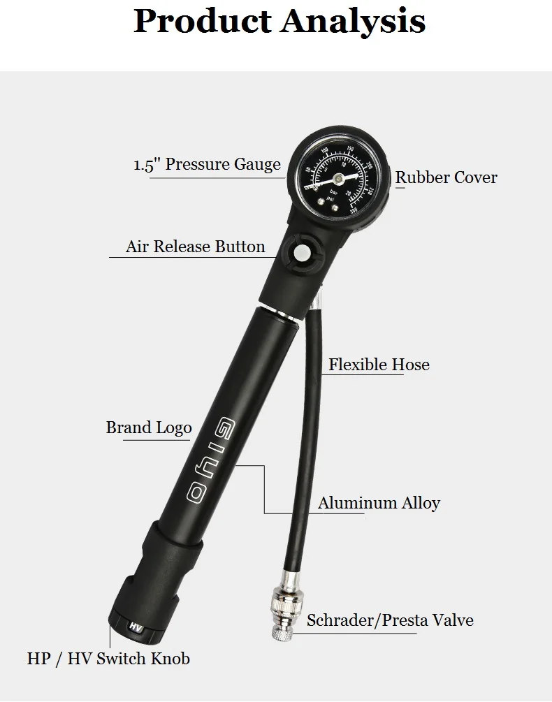 Giyo 300psi MTB Suspension Air Pump Bicycle Shock Fork Pump Bike Motor Schrader Presta Tyre Inflator Mini Gauge Tire Pumping