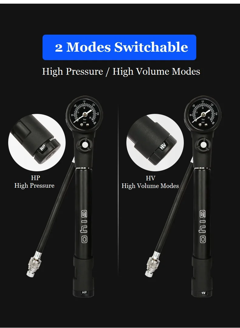 Giyo 300psi MTB Suspension Air Pump Bicycle Shock Fork Pump Bike Motor Schrader Presta Tyre Inflator Mini Gauge Tire Pumping