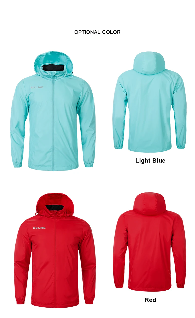 KELME Men's Windbreaker Running Jacket Soccer Kid Hooded Windproof Coat Training Waterproof Jacket Quick Dry 3801241