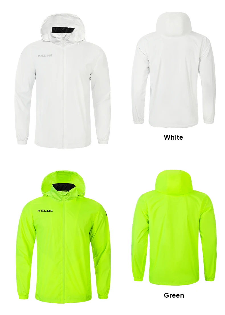 KELME Men's Windbreaker Running Jacket Soccer Kid Hooded Windproof Coat Training Waterproof Jacket Quick Dry 3801241