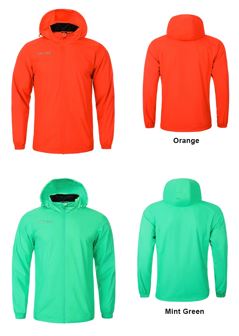 KELME Men's Windbreaker Running Jacket Soccer Kid Hooded Windproof Coat Training Waterproof Jacket Quick Dry 3801241