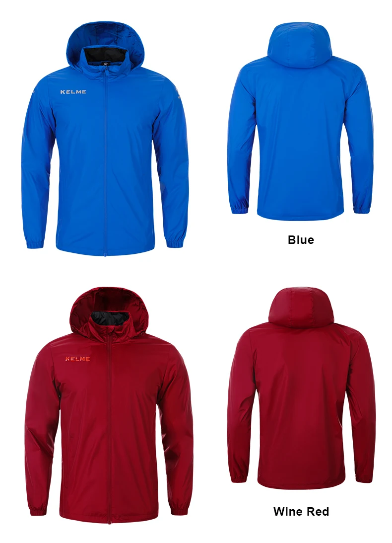 KELME Men's Windbreaker Running Jacket Soccer Kid Hooded Windproof Coat Training Waterproof Jacket Quick Dry 3801241