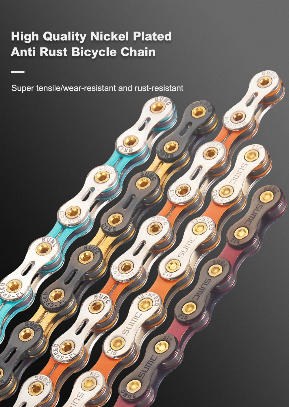 Bicycle Chain SUMC 12Speed Diamond Color Bike Chain MTB Mountain Road Bike UltraLight and Durable 12S Missing Link Chain 12V