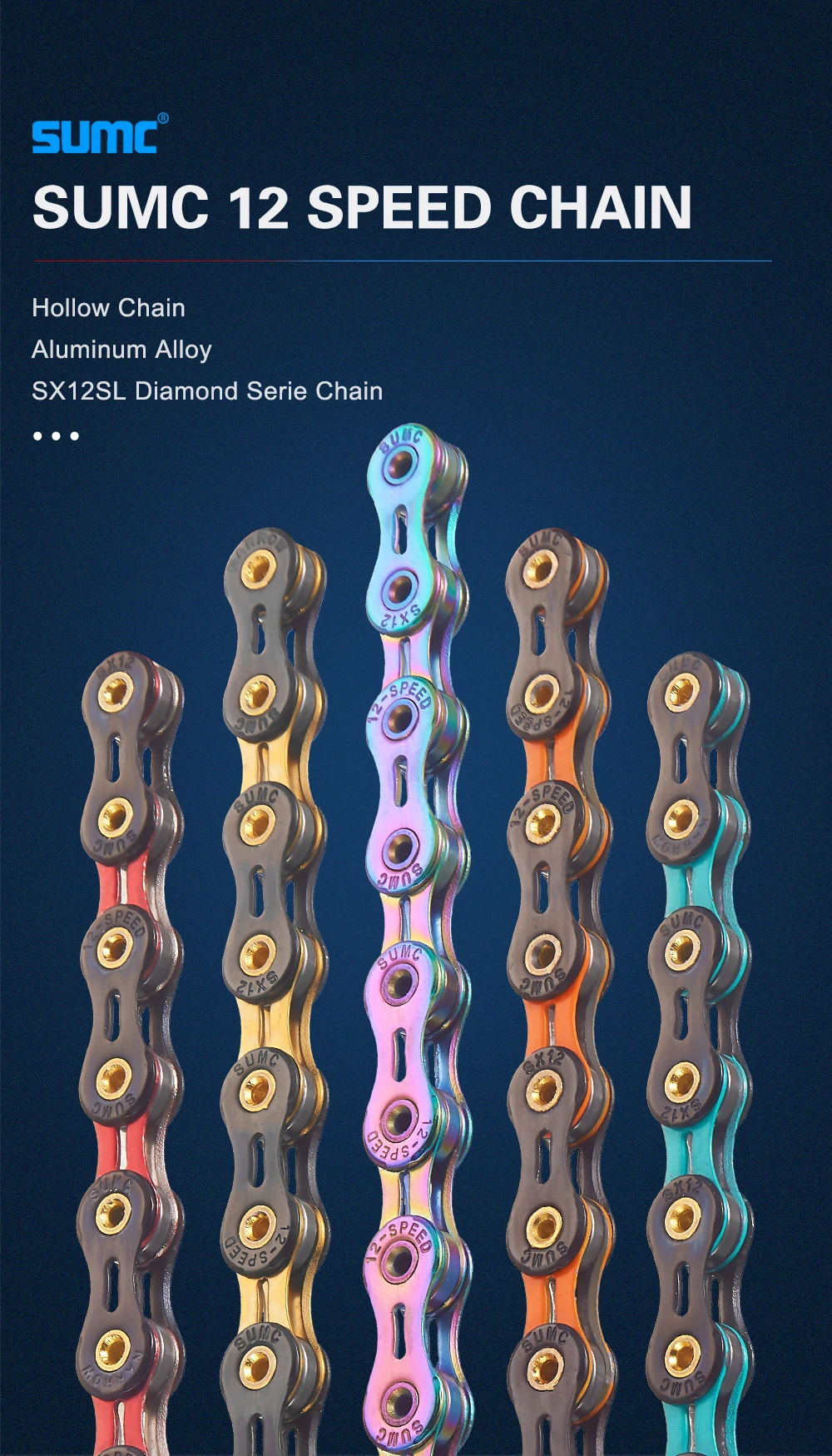 Bicycle Chain SUMC 12Speed Diamond Color Bike Chain MTB Mountain Road Bike UltraLight and Durable 12S Missing Link Chain 12V