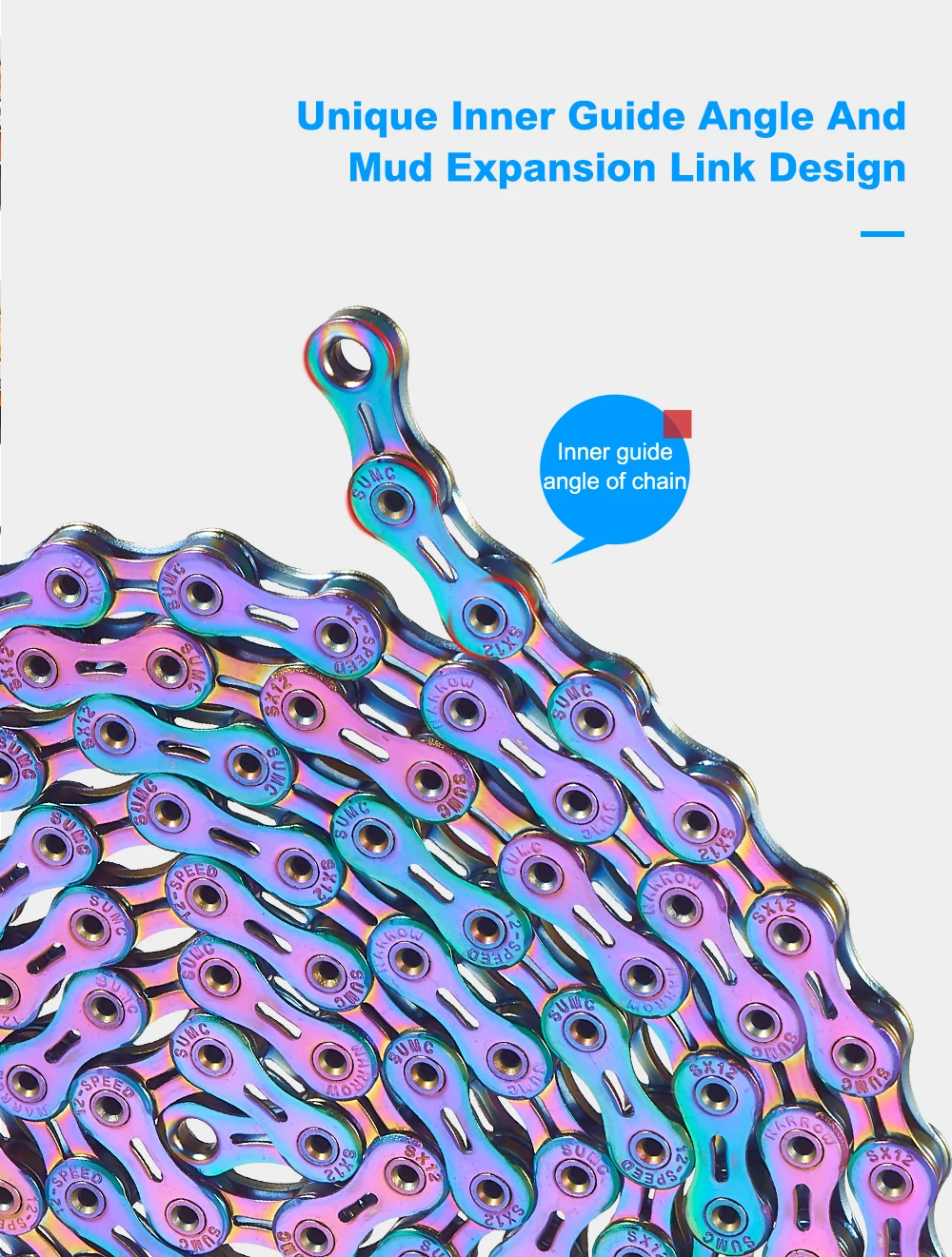 Bicycle Chain SUMC 12Speed Diamond Color Bike Chain MTB Mountain Road Bike UltraLight and Durable 12S Missing Link Chain 12V