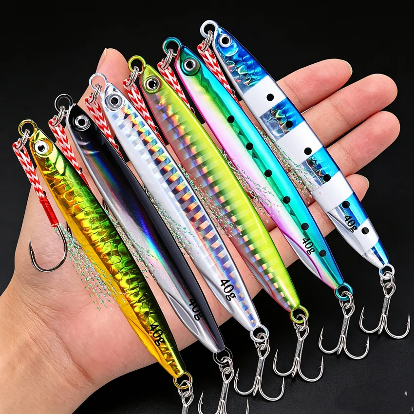24pcs Metal Jig 40g30g20g Shore Casting Jigging Lure Shore Casting Spoon Saltwater Jack Fishing lures Set Bit Artificial Bait