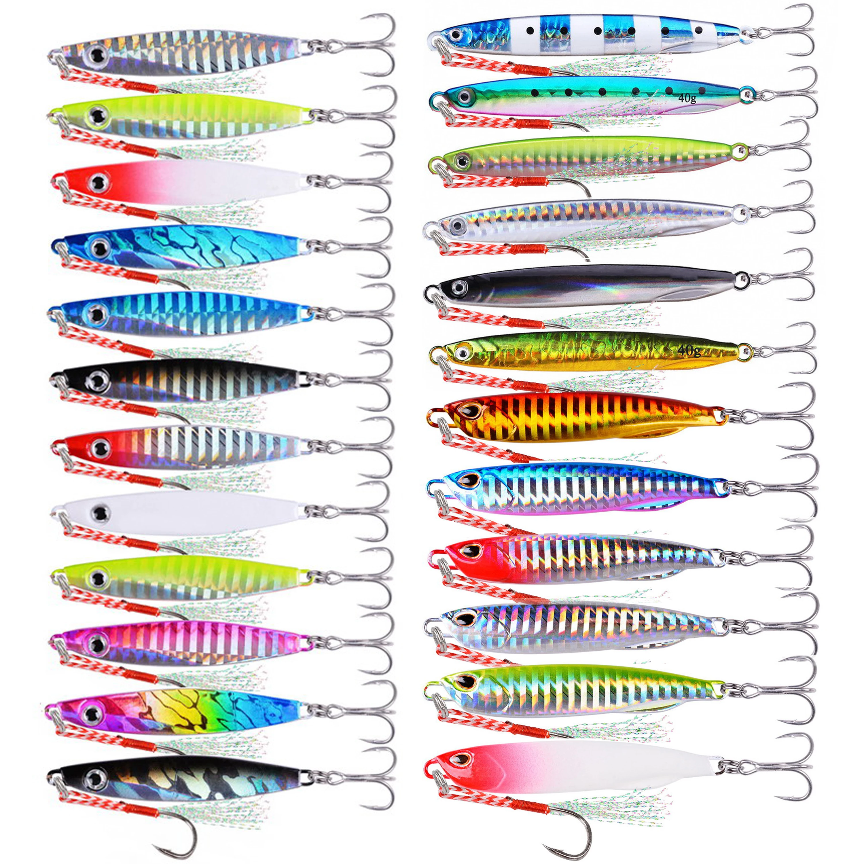 24pcs Metal Jig 40g30g20g Shore Casting Jigging Lure Shore Casting Spoon Saltwater Jack Fishing lures Set Bit Artificial Bait