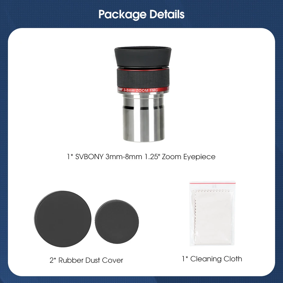 Svbony SV215 Zoom Eyepiece,1.25 Inch 3-8mm,with Parfocal Design,Telescope Accessory for High Power Lunar and Planetary Observing