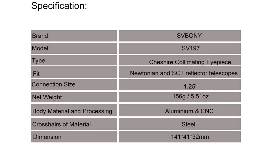 SVBONY Cheshire Collimation Eyepiece 1.25'' for Newtonian, SCT Telescope,Astronomical Telescope Accessory SV197