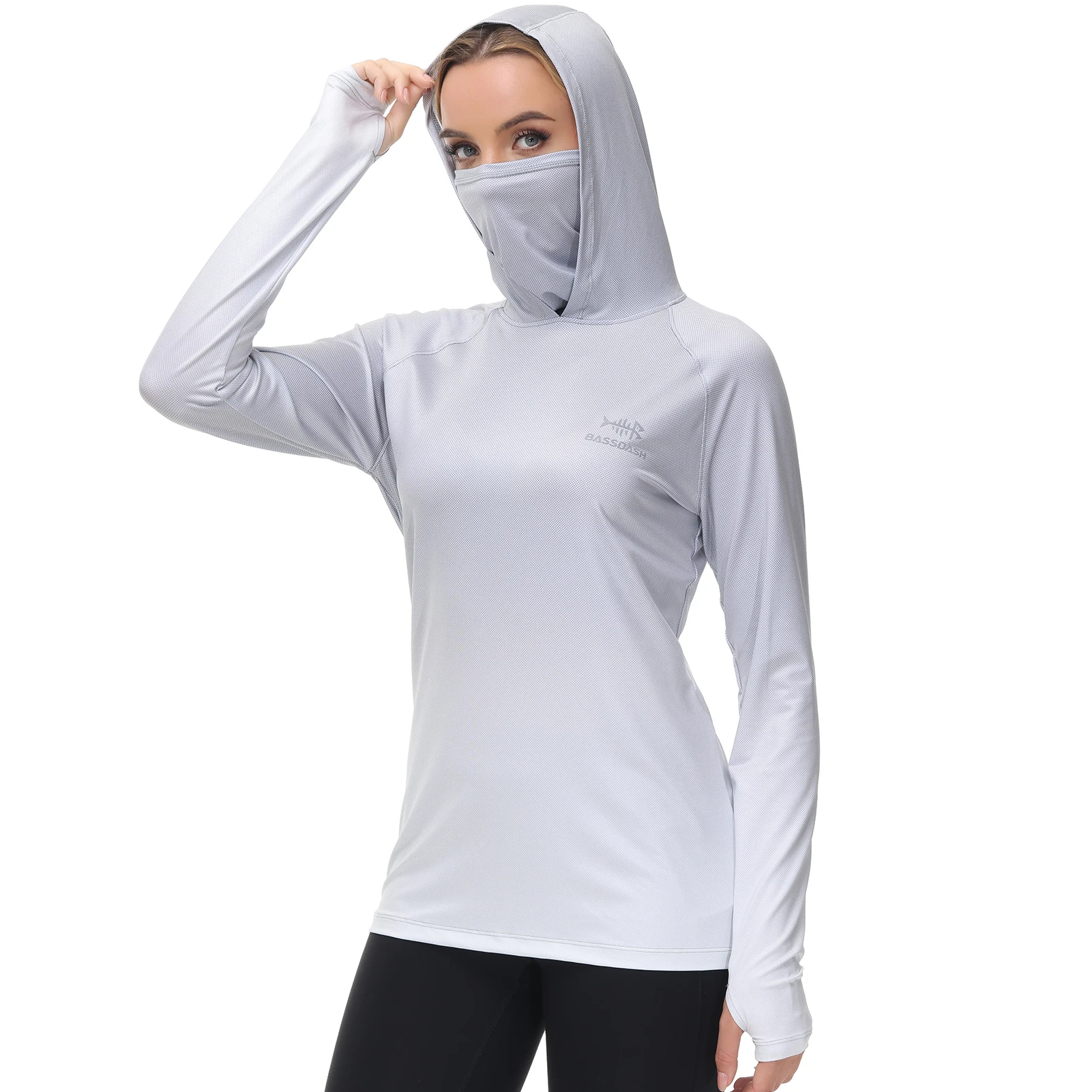 Bassdash FS23W Women's UPF 50+ Fishing Hoodie Shirt With Face Mask Thumb Holes