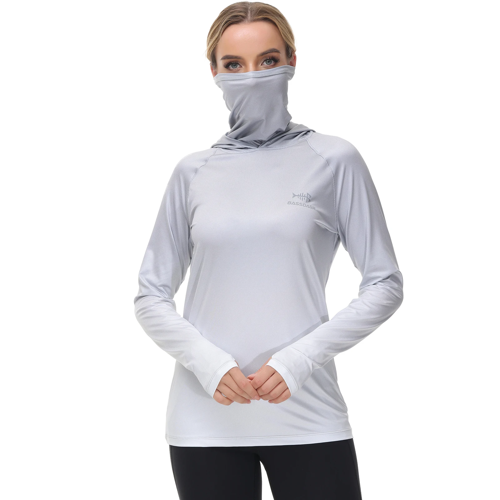 Bassdash FS23W Women's UPF 50+ Fishing Hoodie Shirt With Face Mask Thumb Holes