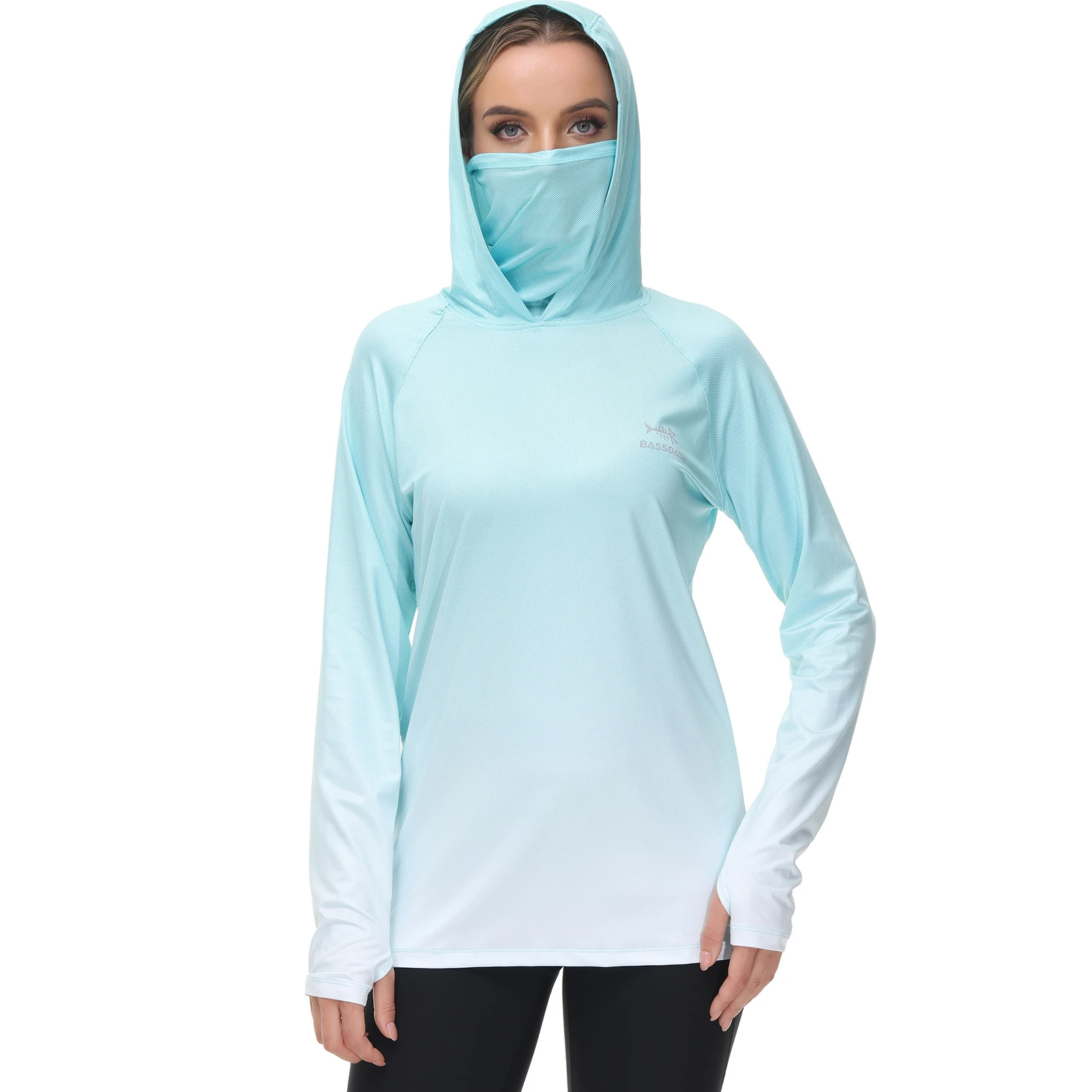 Bassdash FS23W Women's UPF 50+ Fishing Hoodie Shirt With Face Mask Thumb Holes