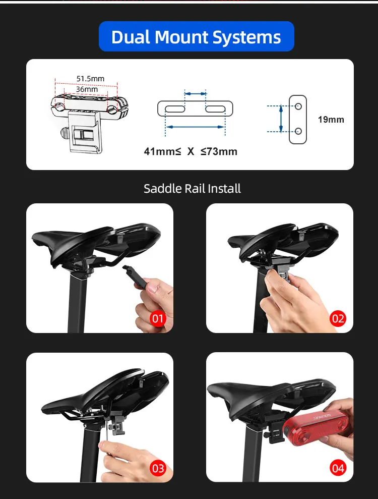 GACIRON 200LM Bicycle Rear Cargo Rack Light Bike Smart Intelligent Brake Tail Light LED Warning Taillight 1200mAh Rechargeable
