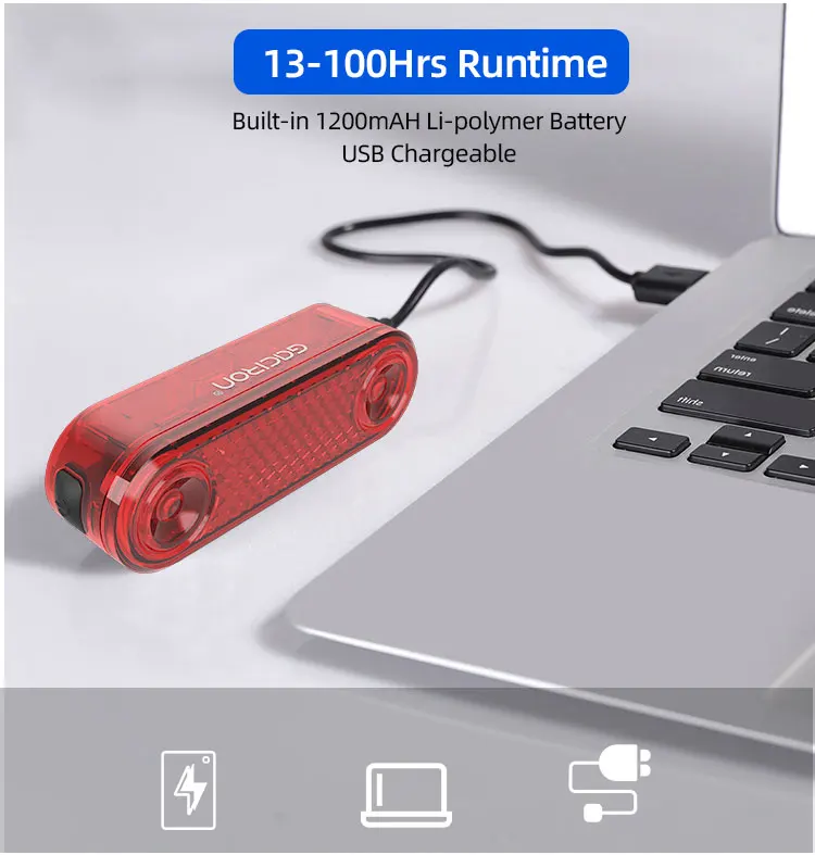 GACIRON 200LM Bicycle Rear Cargo Rack Light Bike Smart Intelligent Brake Tail Light LED Warning Taillight 1200mAh Rechargeable