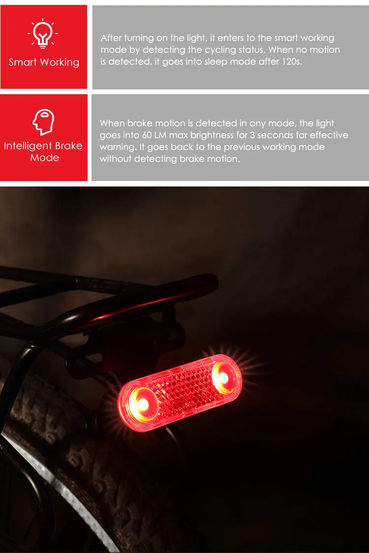 GACIRON 200LM Bicycle Rear Cargo Rack Light Bike Smart Intelligent Brake Tail Light LED Warning Taillight 1200mAh Rechargeable