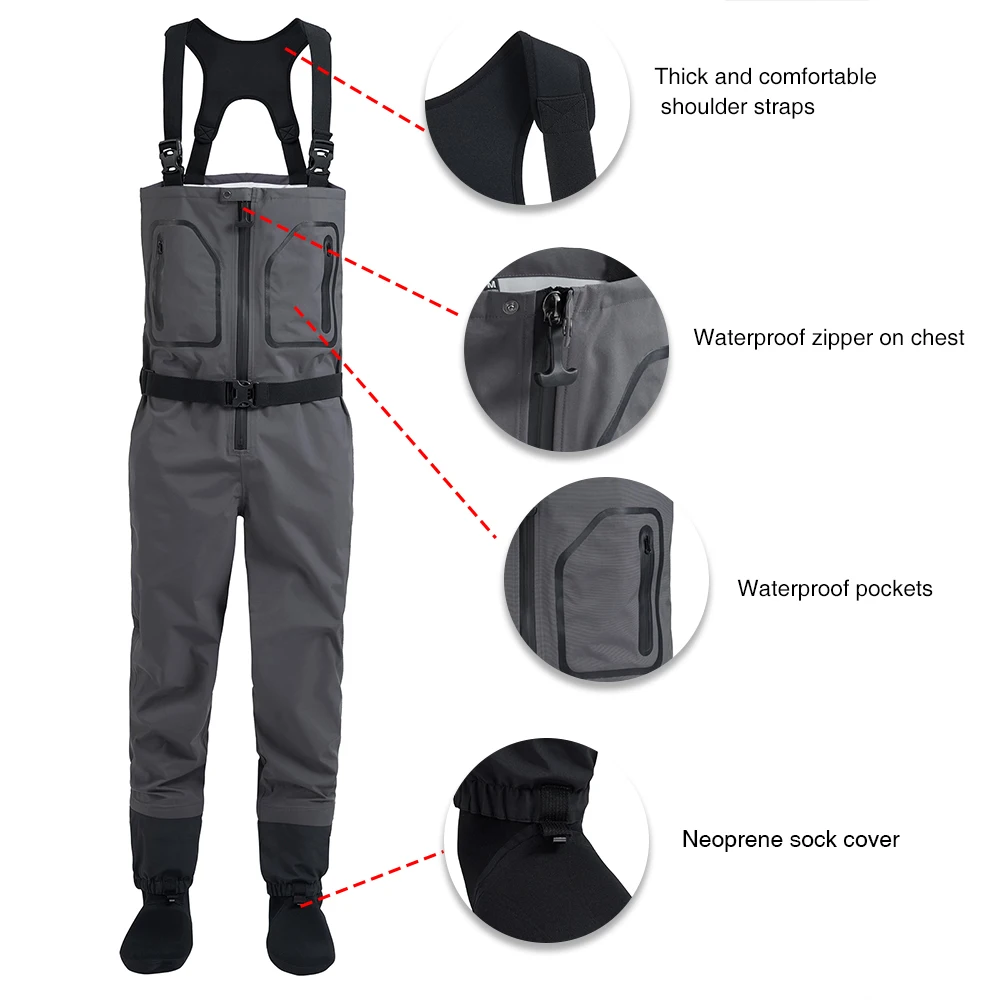 New Men's Fishing Chest High Quality Waders Waterproof Breathable One-piece Pants With Neoprene Socks For Enjoy WM2