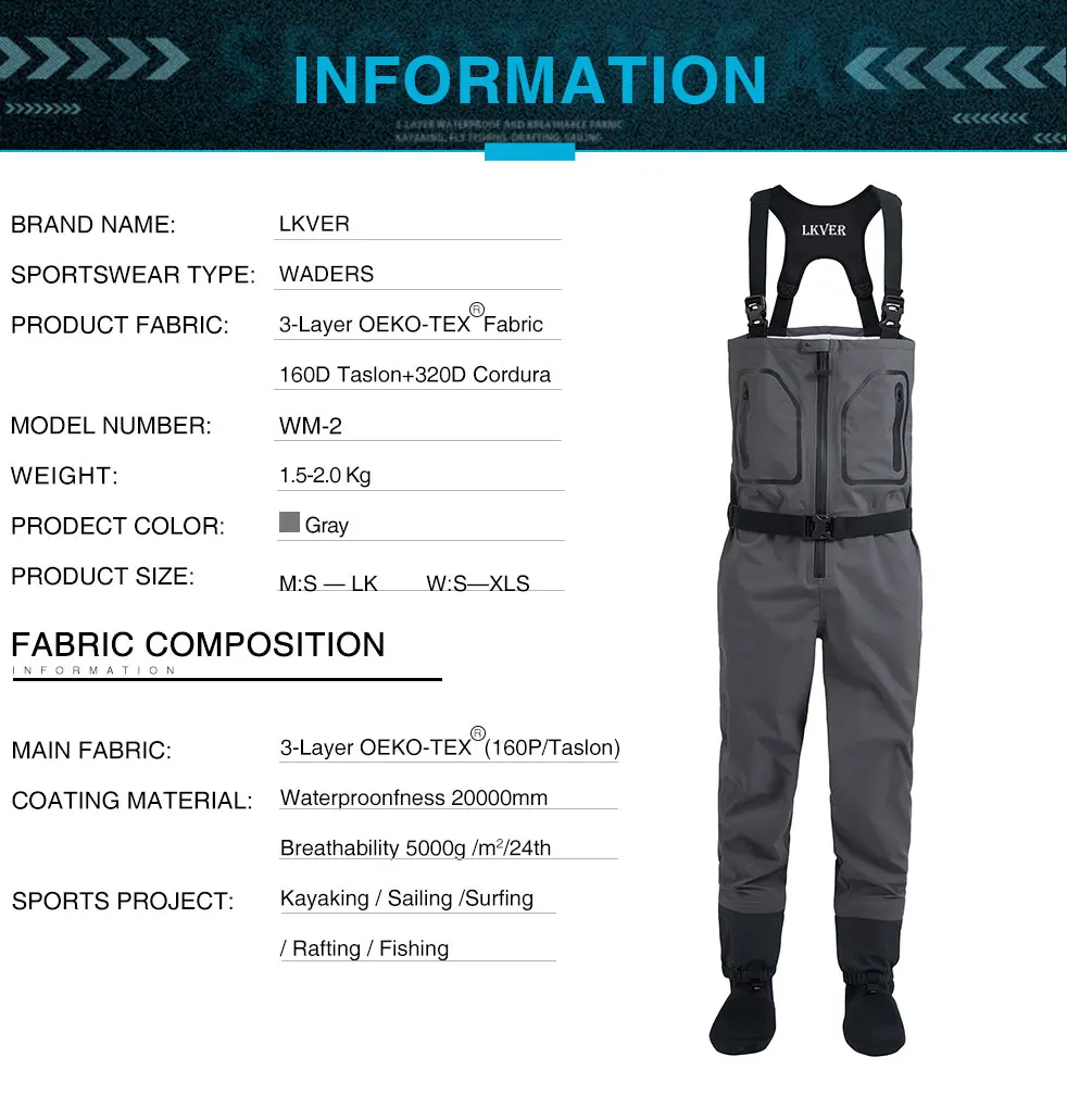 New Men's Fishing Chest High Quality Waders Waterproof Breathable One-piece Pants With Neoprene Socks For Enjoy WM2
