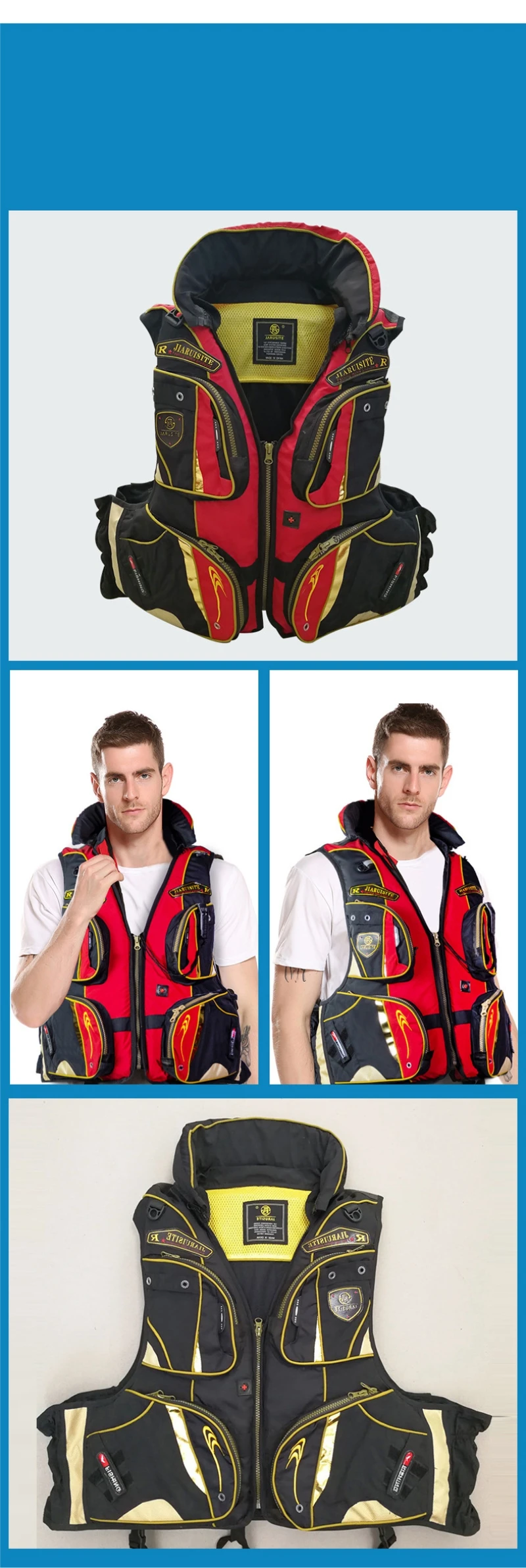 New Men Fishing Vest, Outdoors Buoyancy Vest Adult 120kg Multi-function Water Sports Personal Flotation Device with Multi Pocket