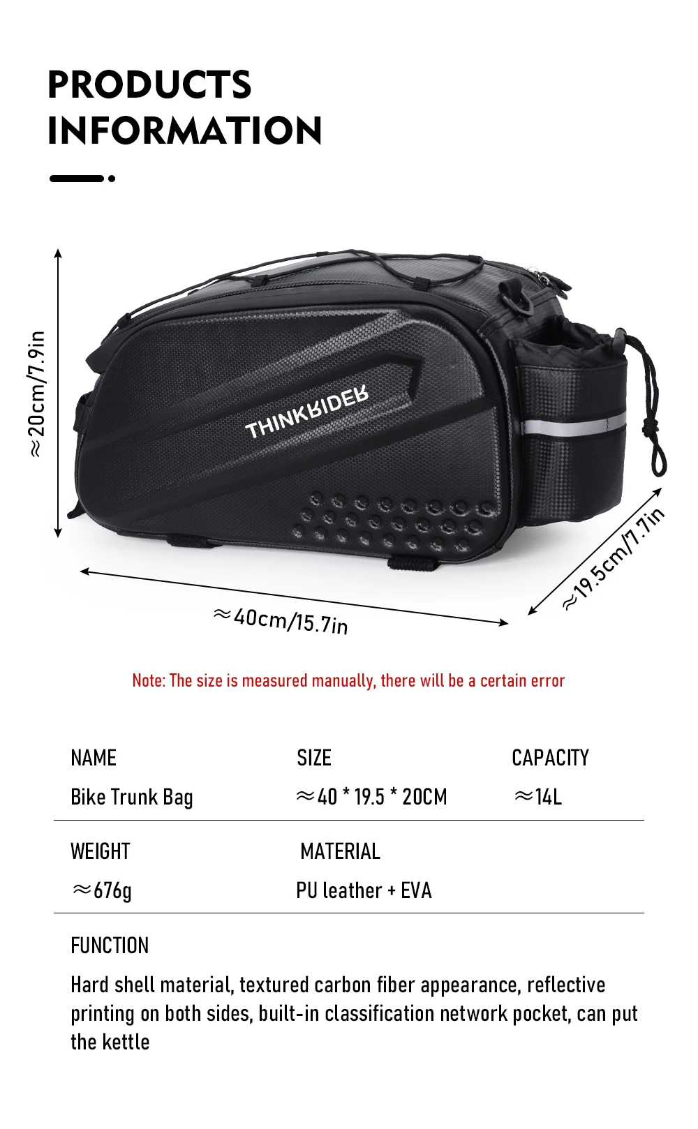 ThinkRider Bicycle Hard Shell Tear Hunch Bag,14L Large Capacity Hunch Bag,Anti-Splash Material,With Rain Cover