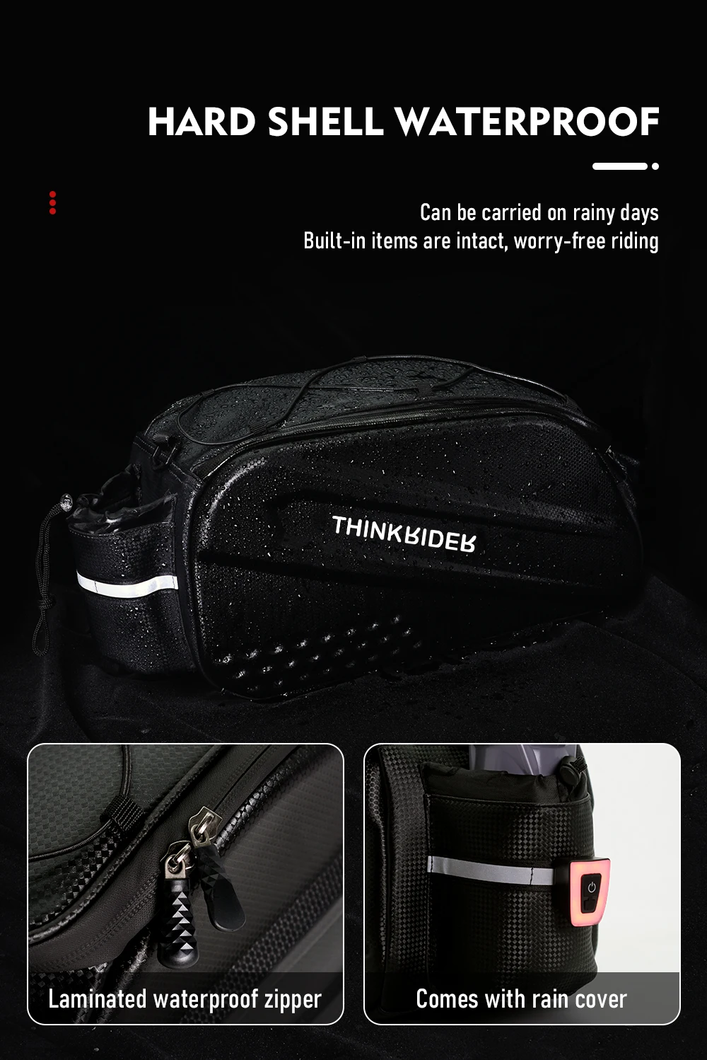ThinkRider Bicycle Hard Shell Tear Hunch Bag,14L Large Capacity Hunch Bag,Anti-Splash Material,With Rain Cover